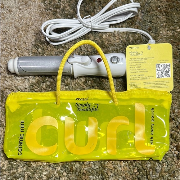 Simply Beautiful Vivitar Ceramic Mini Curl w/NEON Yellow Carry Pouch TRAVEL NWT - Picture 4 of 11